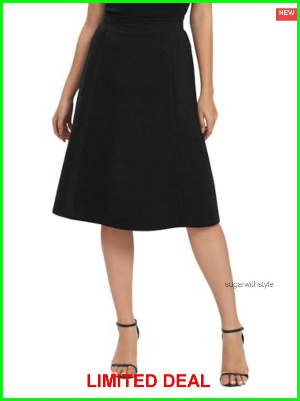 Women's A-Line Flare High Waist Knee Length Stretchy Work Midi Skirt
